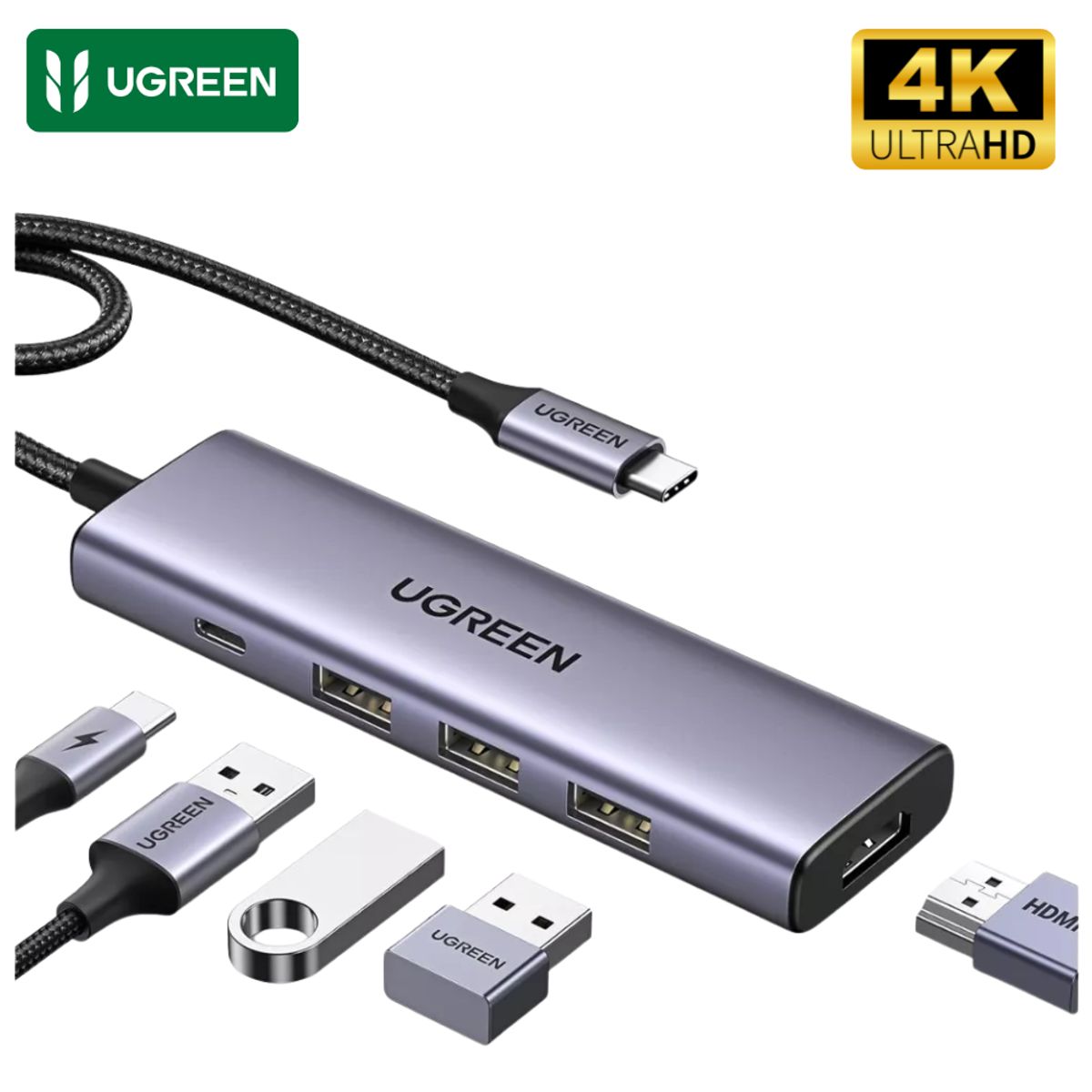 UGREEN - Hub Adaptador Ugreen 5 en 1 Tipo C HDMI 4K 60HZ Macbook Laptop