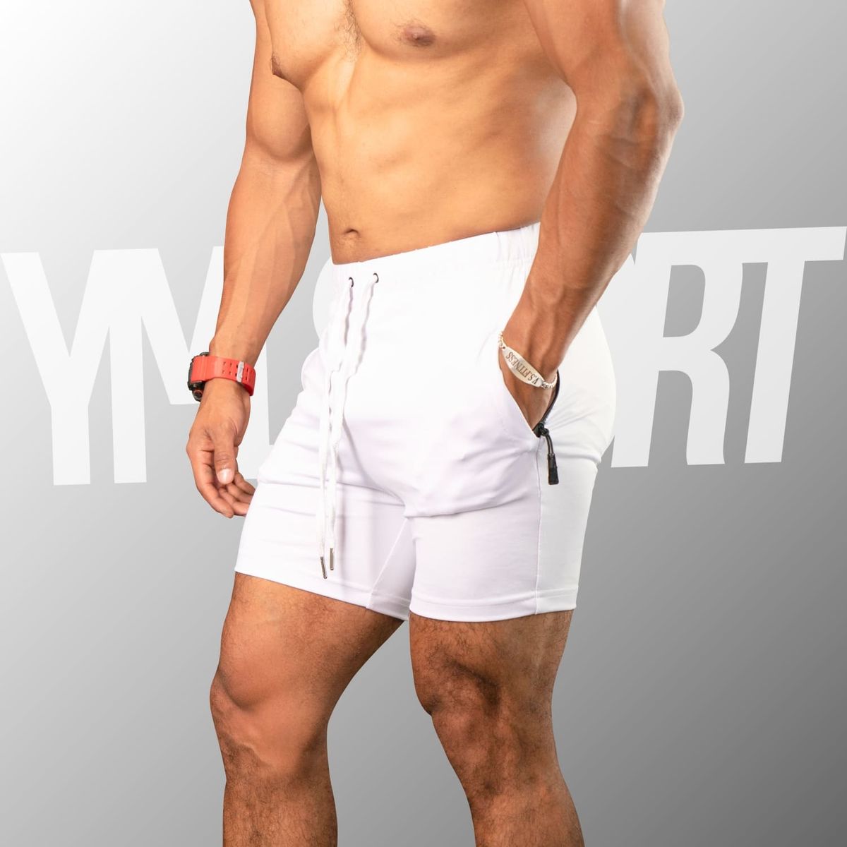 YML SPORT - Short de Entrenamiento Hombre - Short GYM Blanco - YML SPORT