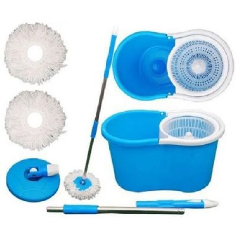 GENERICO - Trapeador Escurridor Giratorio Automático 2 Mopas Celeste