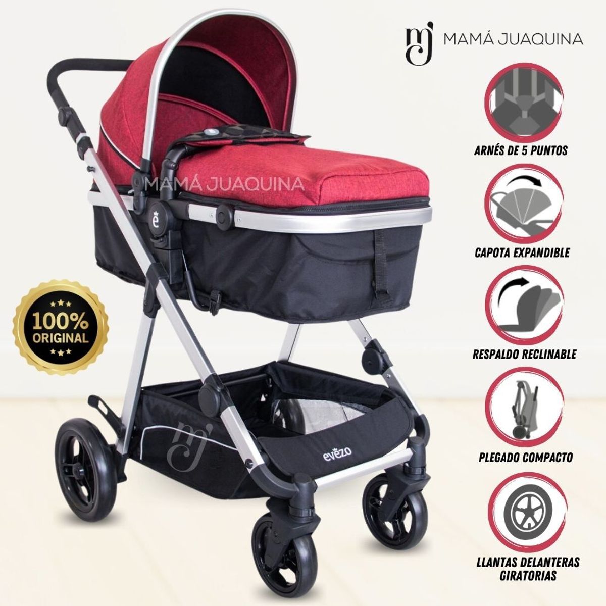 EBABY - Coche Moisés de Lujo «GRAND IBIZA» Borgoña