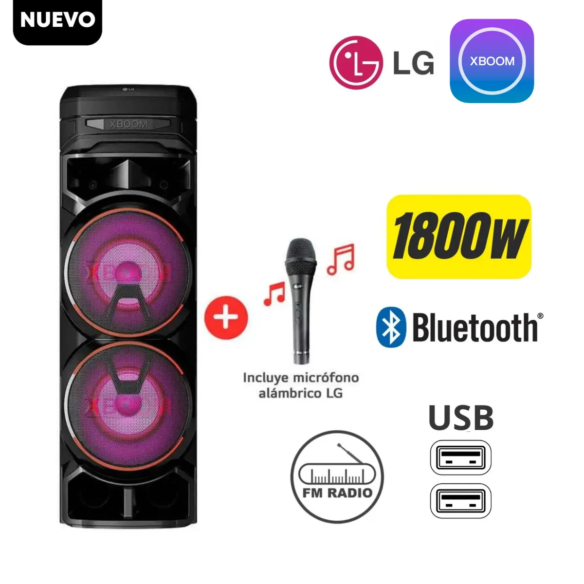 LG - Torre de Sonido LG XBOOM con Bluetooth y Karaoke RNC9 + Microfono