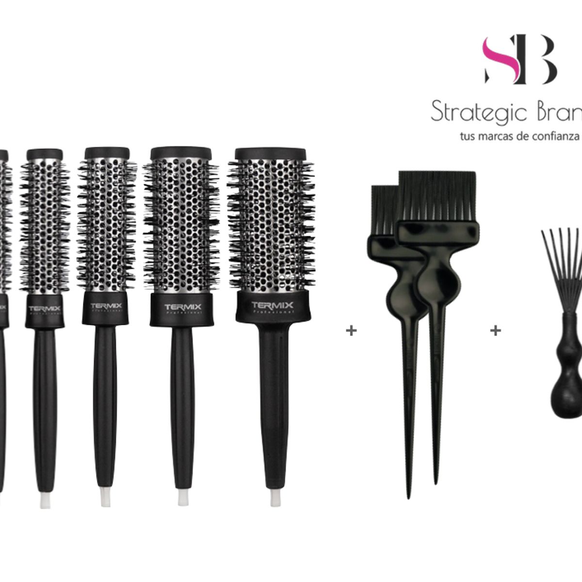 TERMIX - KIT X5 CEPILLOS DE CABELLO PROFESIONAL + 2 BROCHAS + 1 LIMPIACEPILLOS