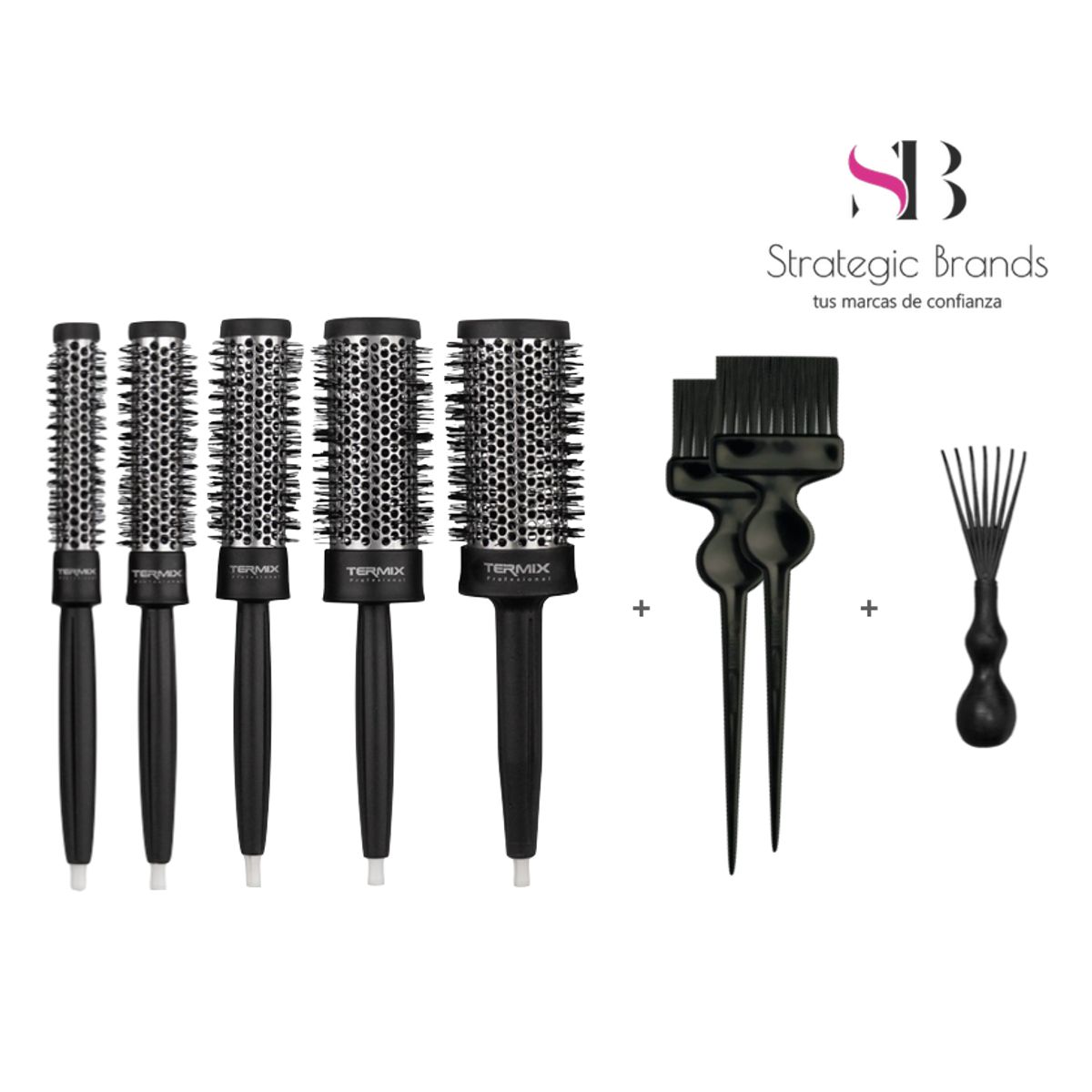 TERMIX - KIT X5 CEPILLOS DE CABELLO PROFESIONAL + 2 BROCHAS + 1 LIMPIACEPILLOS