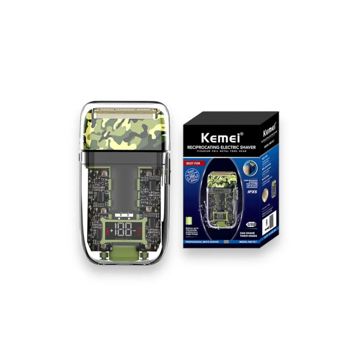 KEMEI - Afeitadora eléctrica kemei km-TX7 verde militar