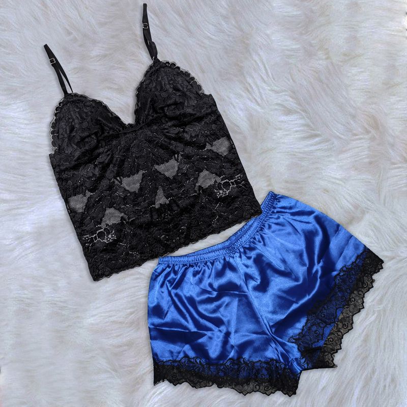 GENERICO - Pijama Conjunto Short de Satin y Bralette de Encaje