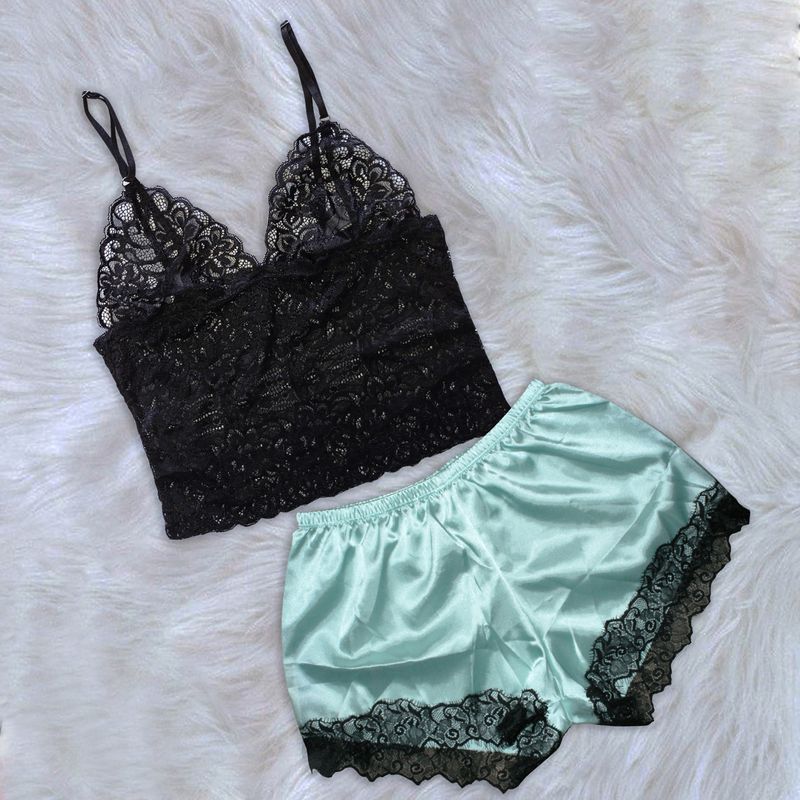 GENERICO - Pijama Conjunto Short de Satin y Bralette de Encaje