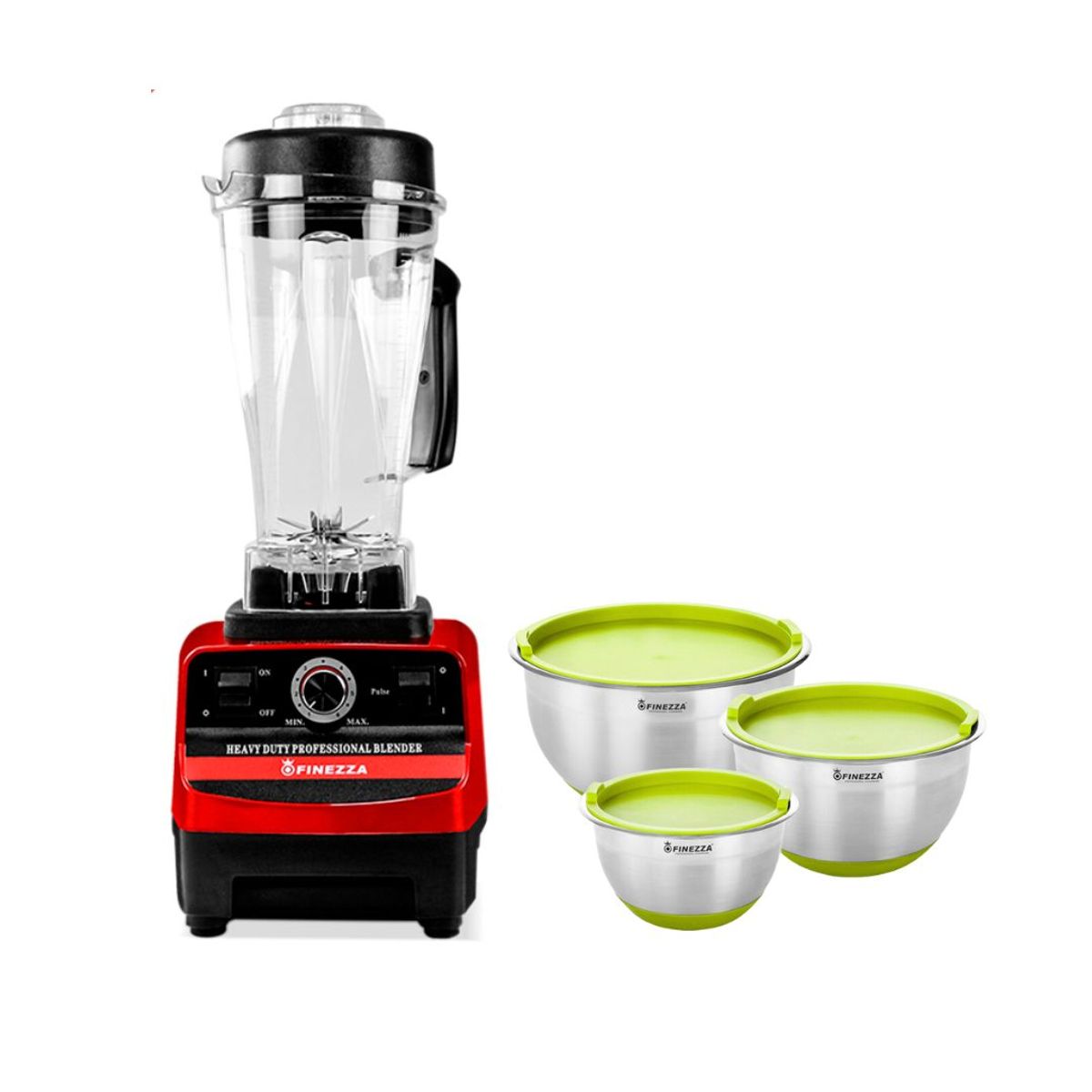 FINEZZA - Combo Licuadora con Perilla + Set de Bowls Verde Finezza