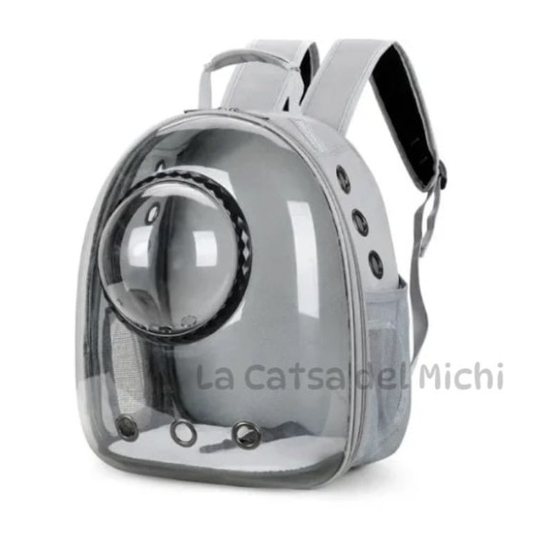 GENERICO - MOCHILA TRANSPORTADOR TRANSPARENTE COLOR GRIS GATOS