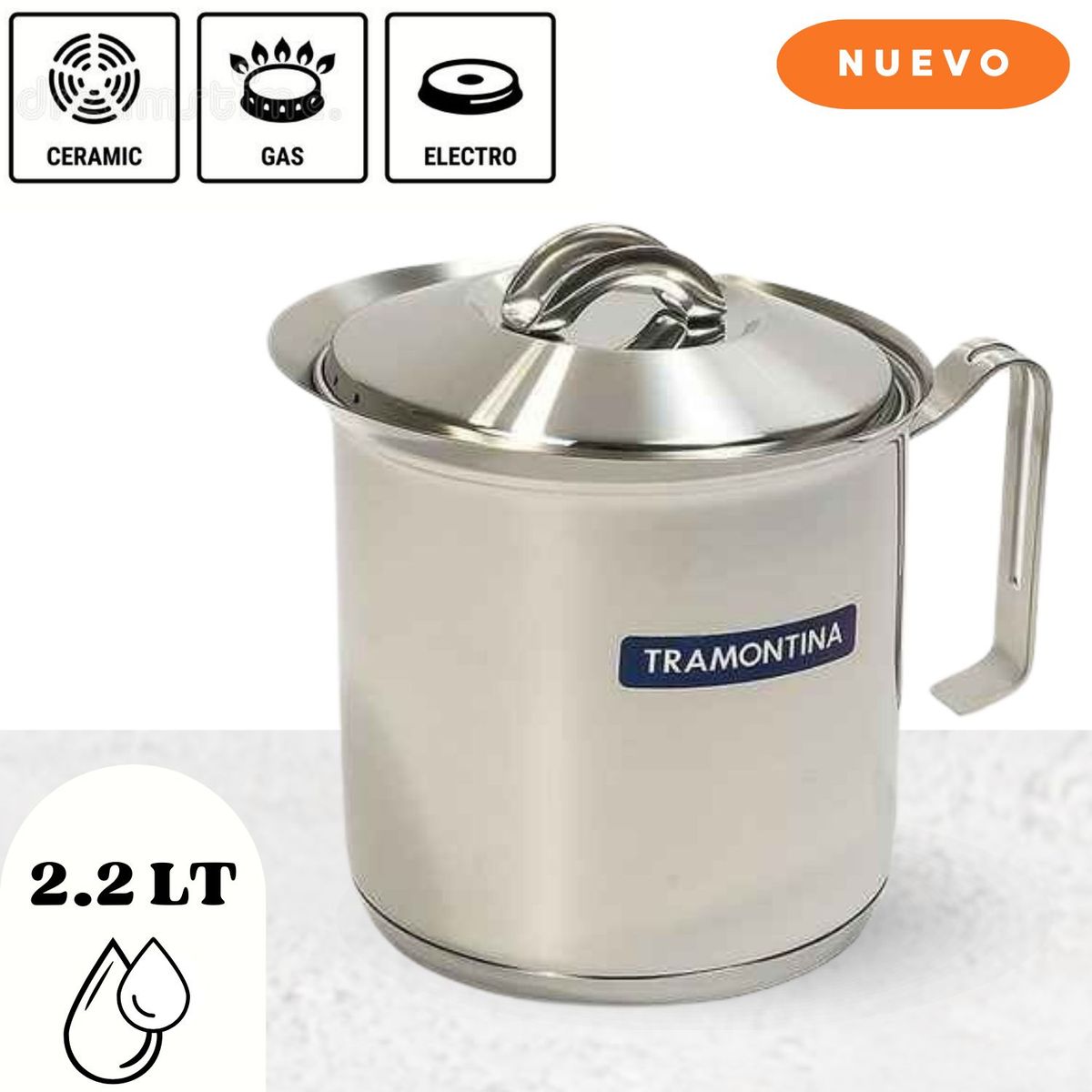 TRAMONTINA - Jarro hervidor solar con tapa 2.20 lt plateado