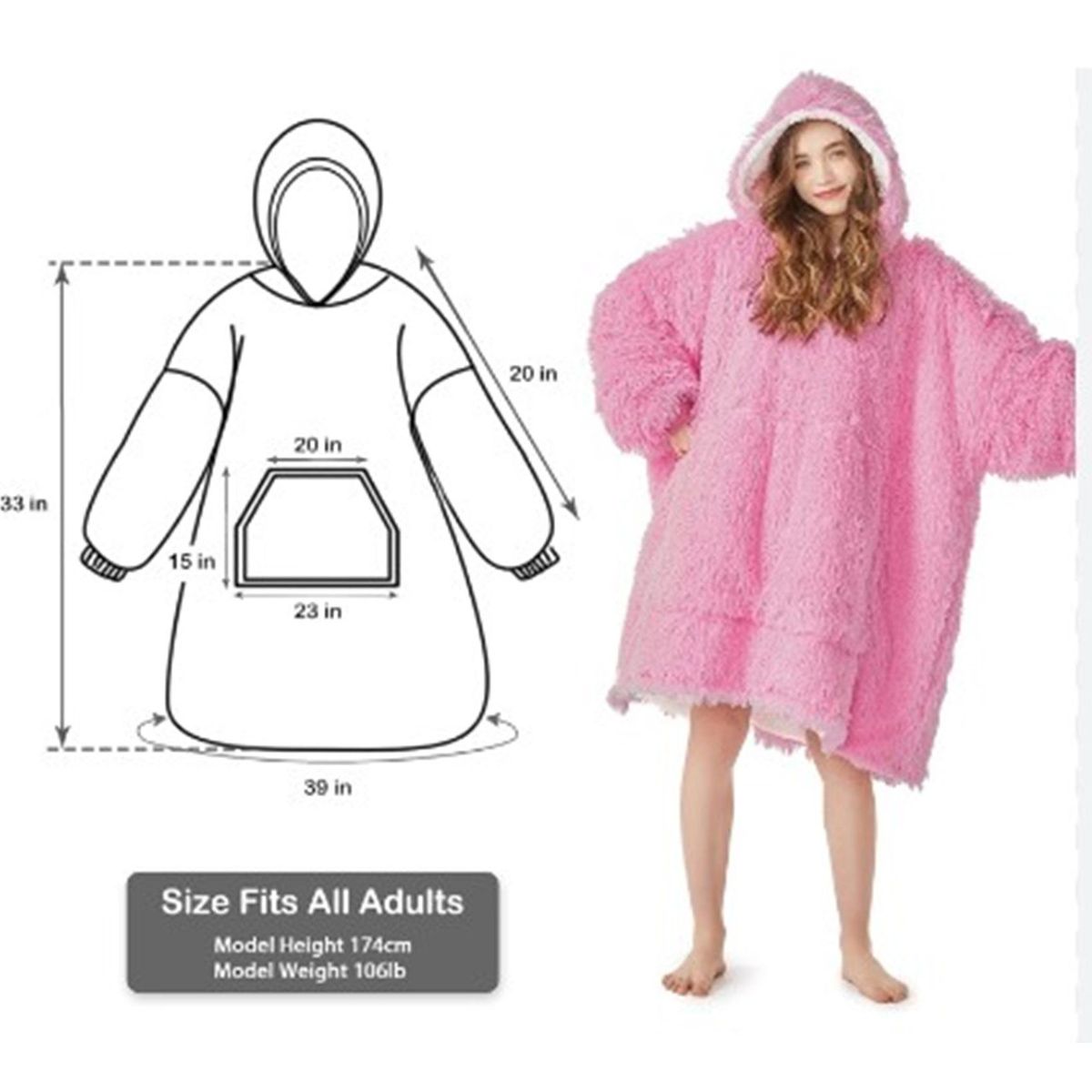 GENERICO - ULTRA Polera  de felpa con capucha plush ROSADO