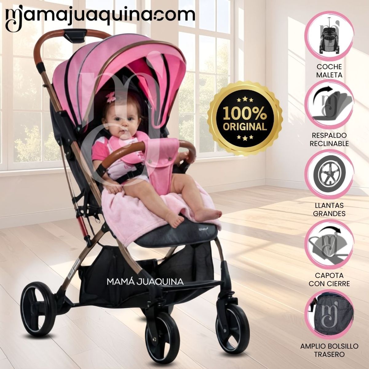 EBABY - Coche De Paseo Maleta «SUNNY GOLD» Dark Pink