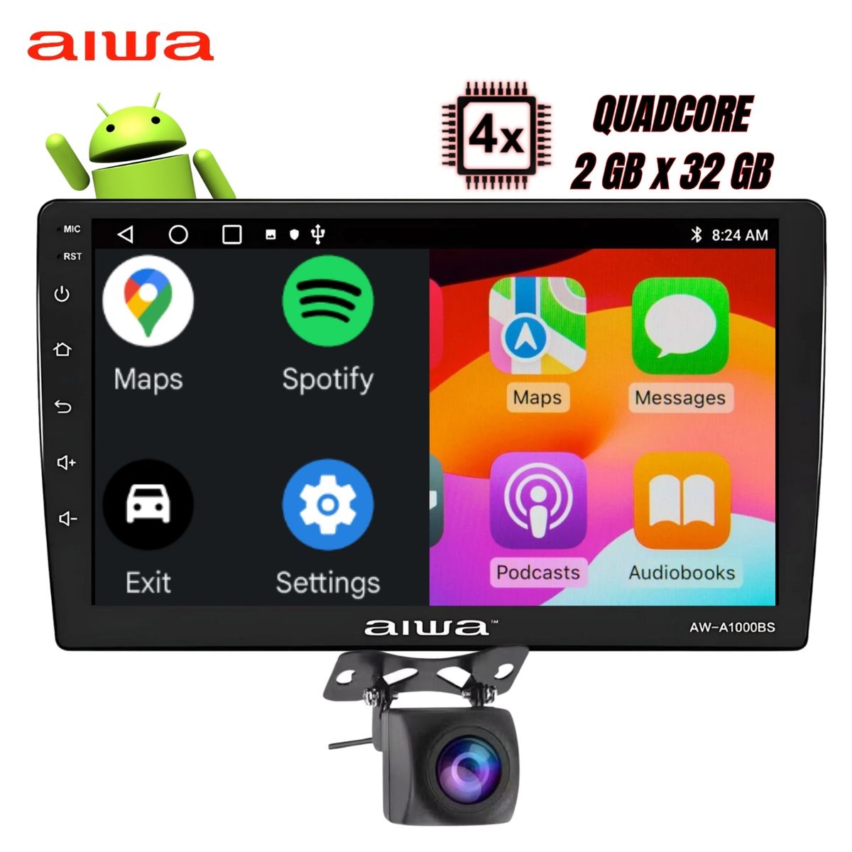 AIWA - Autoradio Android AIWA Quadcore 2GB + 32GB Carplay 10HD AW-A1000BS