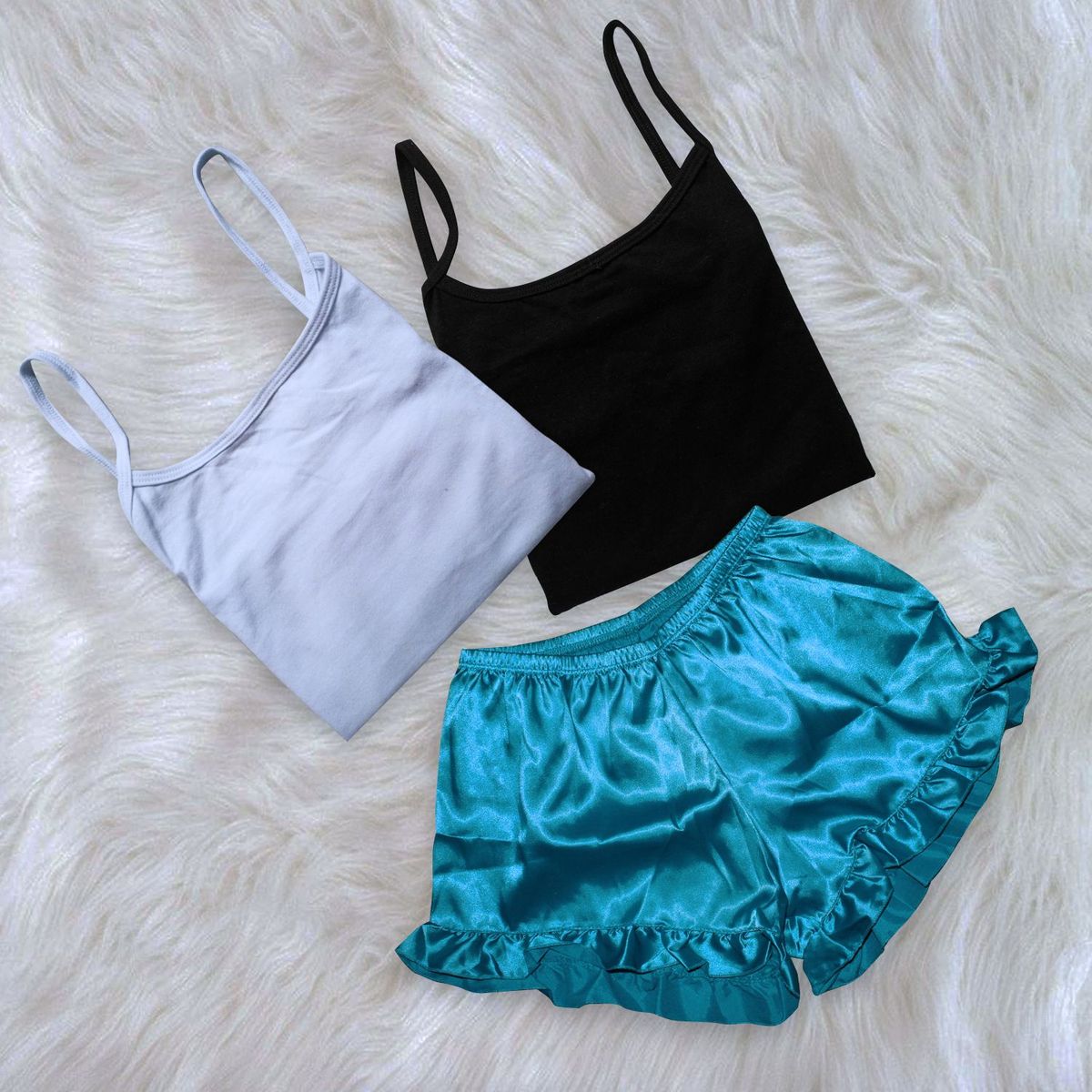 GENERICO - Set Pijama Conjunto Short de Satin y 02 BVD de Algodón