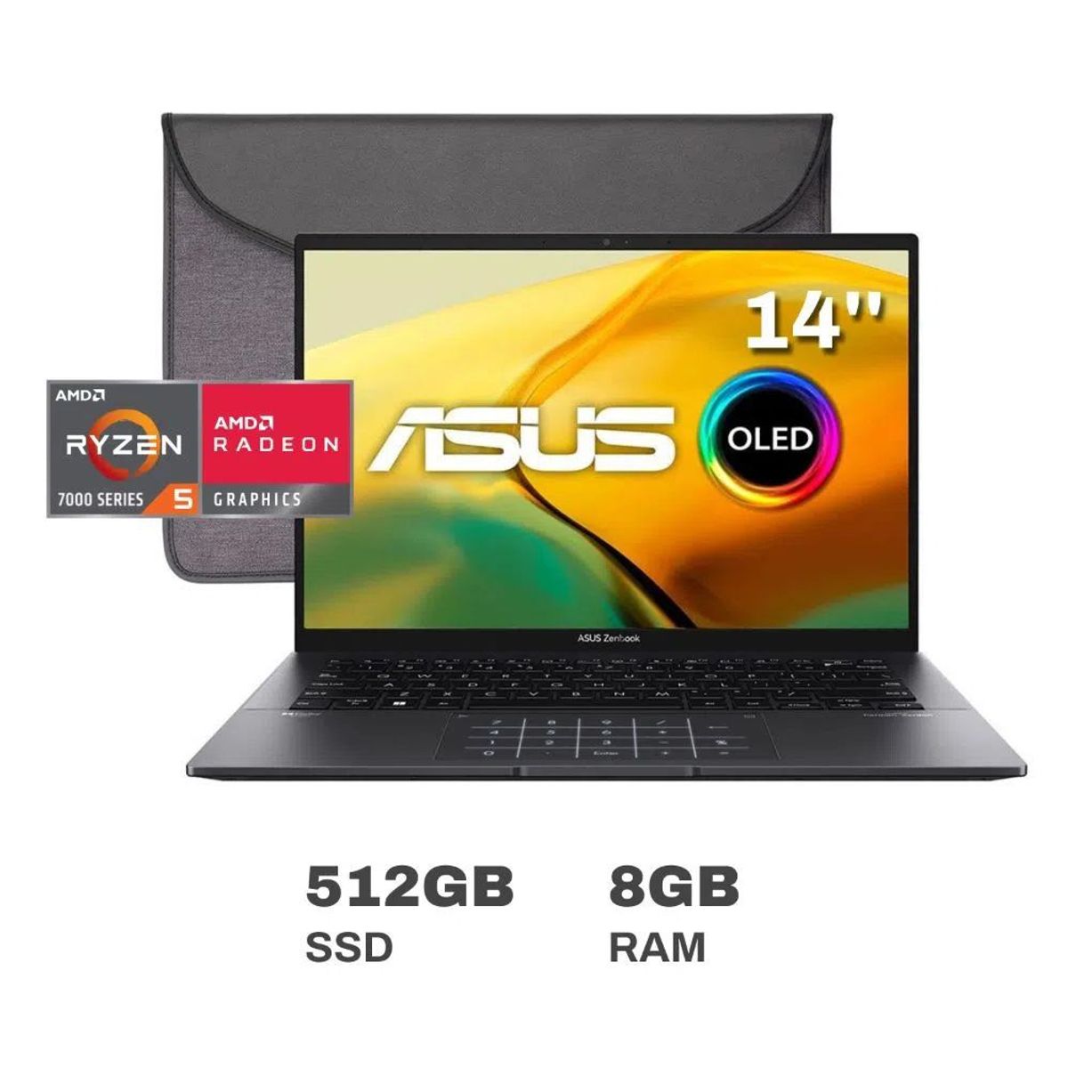 ASUS - Laptop Asus Zenbook UM3402YA-KM466W 14” 2.8K OLED, Ryzen 5 7530U, 8GB RAM, 512GB SSD, Windows 11
