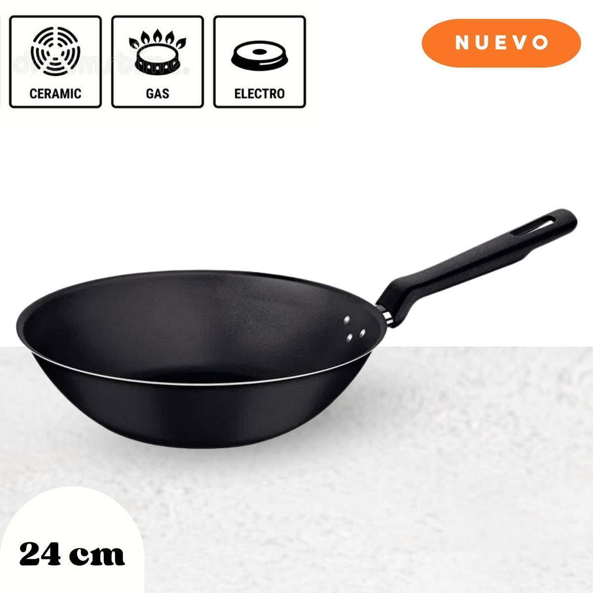 TRAMONTINA - Sartén wok Loreto Antiadherente 24 cm Negro