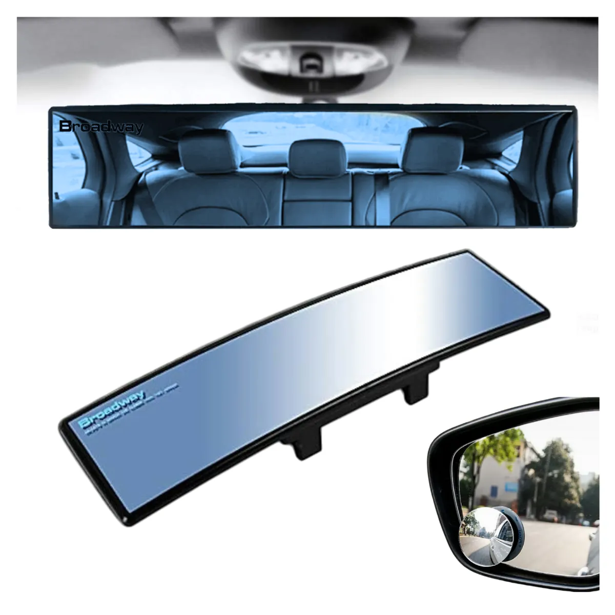 BROADWAY - Espejo Retrovisor de Punto Ciego Antireflejo Azulado + 2 Espejos Circulares - Broadway - BW147