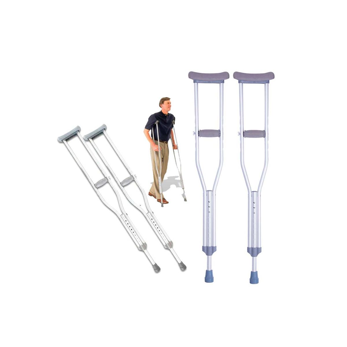 GENERICO - Muletas de Aluminio con Apoyo Axilar  Plomo Talla M