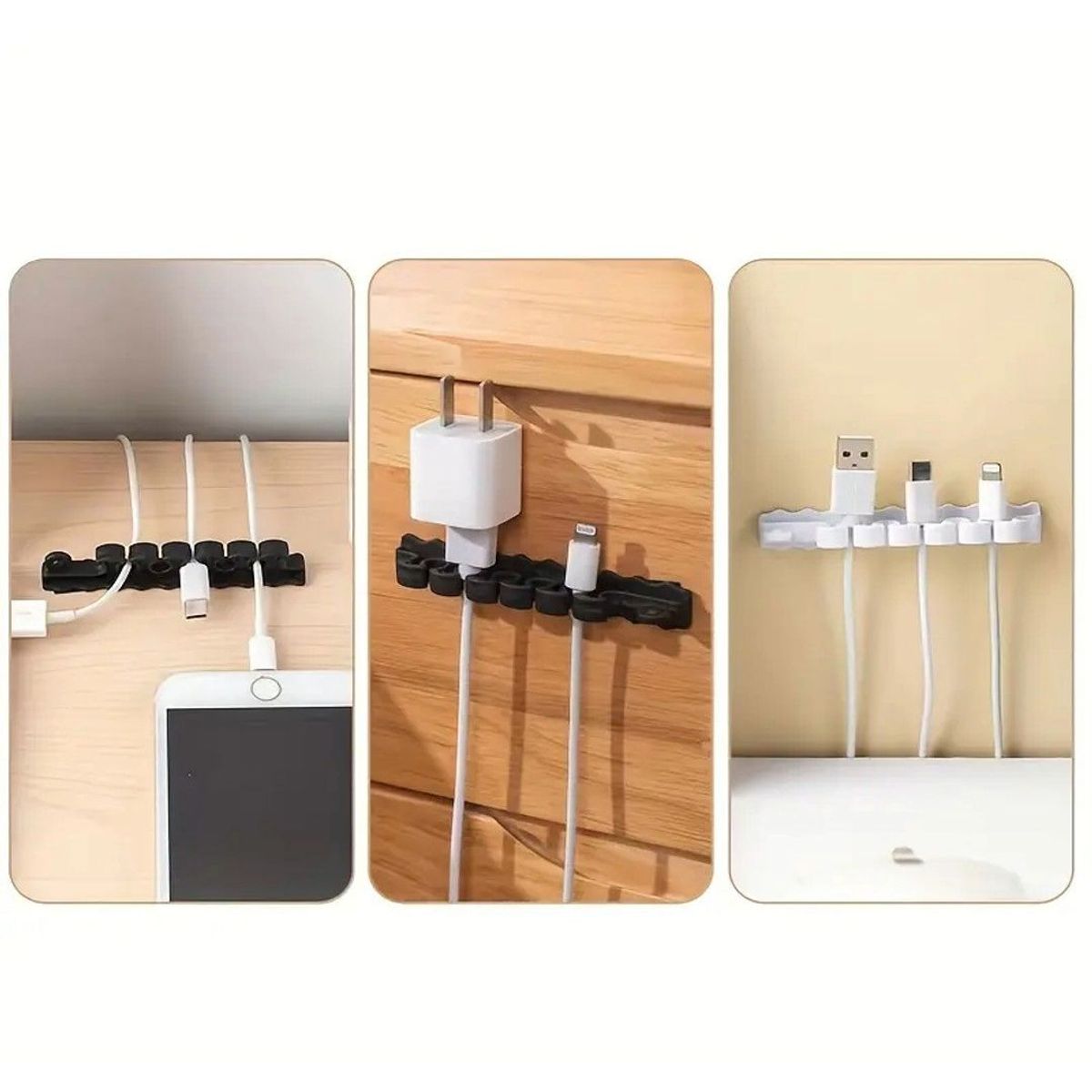 GENERICO - Gancho para Sujetar Cables Hdmi Usb Cargador Adhesivo Negro x2