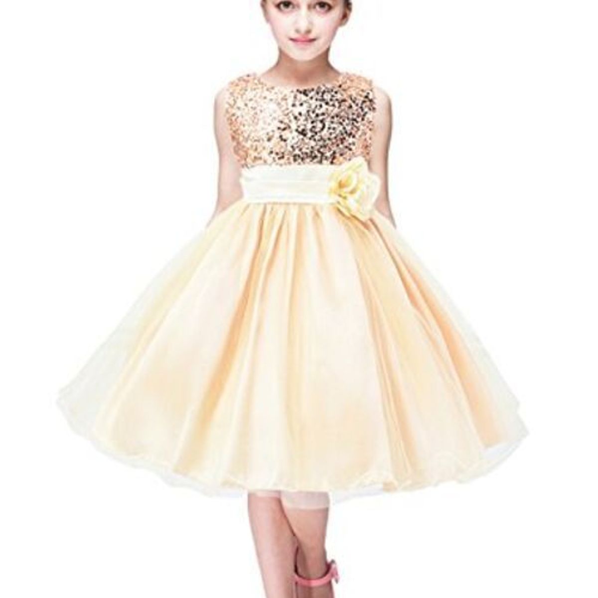 GENERICO - Vestido Niña Bebé Princess Little Dorada Melón Cumpleaños Bautizo