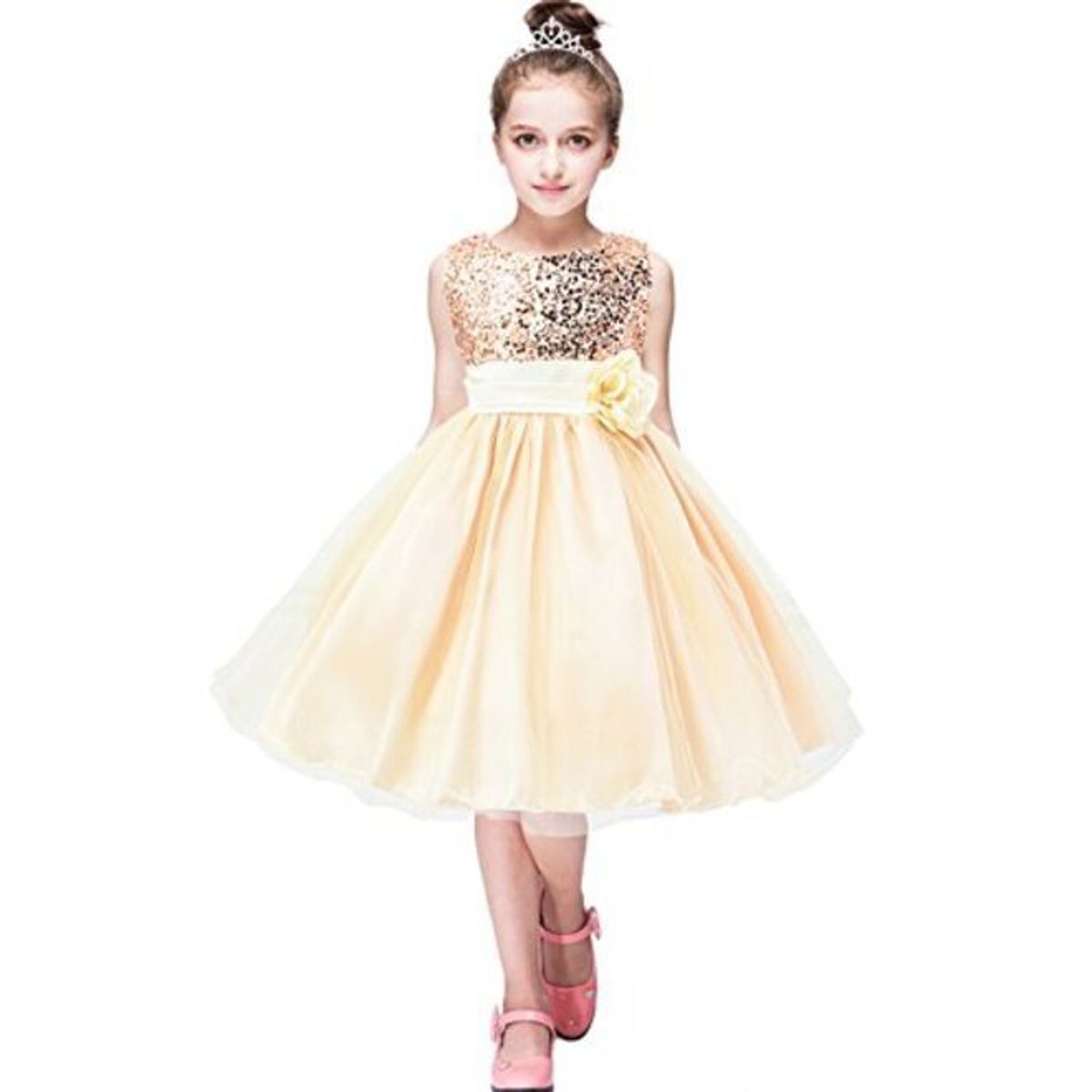 GENERICO - Vestido Niña Bebé Princess Little Dorada Melón Cumpleaños Bautizo