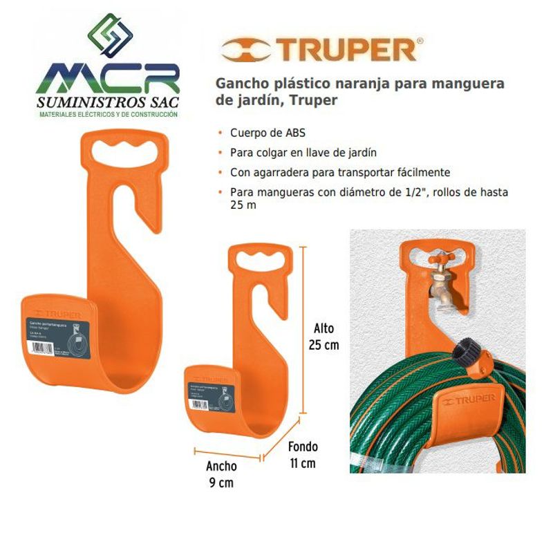 TRUPER - Gancho portamanguera naranja para manguera de jardín Truper