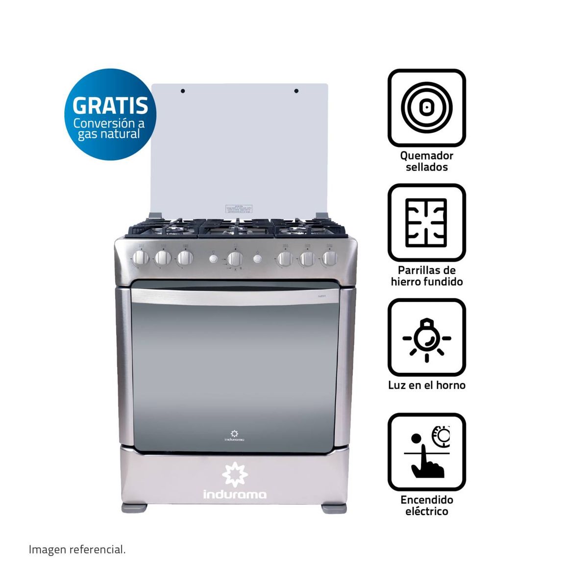 INDURAMA - COCINA INDURAMA PARMA ZAFIRO CROMA 6 QUEMADORES + Válvula para Gas