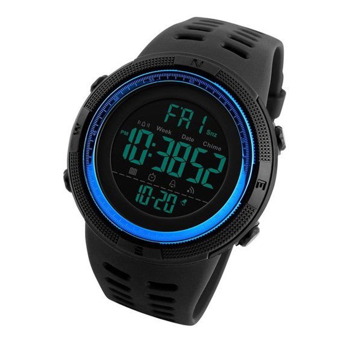 GENERICO - Reloj Digital Black Borde Azul Hombre  Deportivo Navidad Genieka
