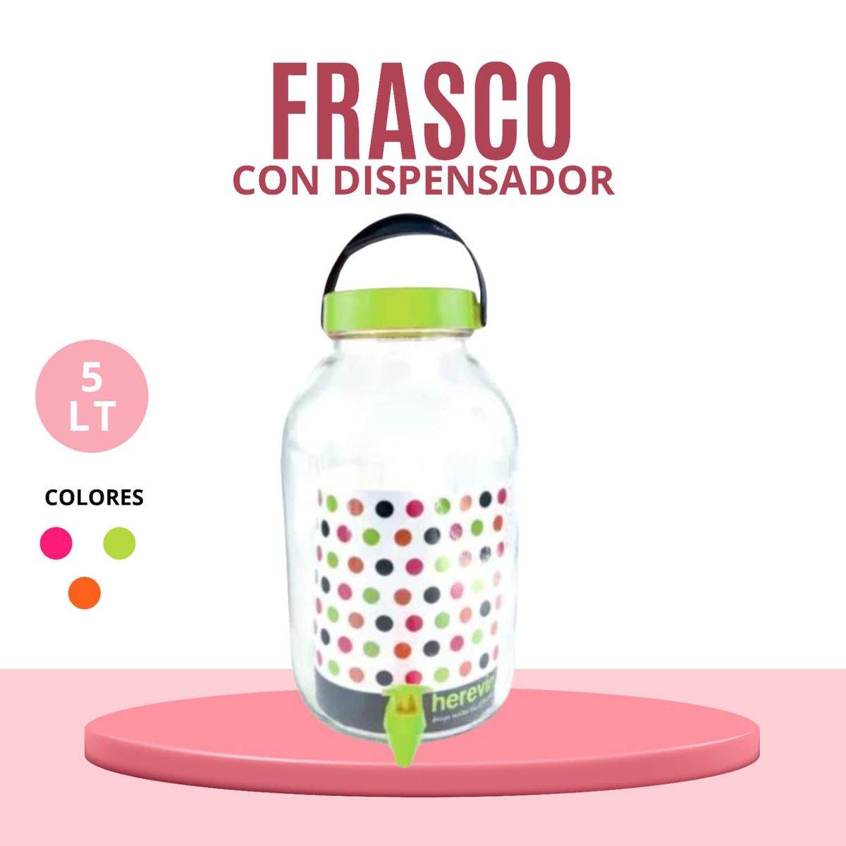 GENERICO - Frasco de vidrio c/ Dispensador  5 Lt (color surtido)