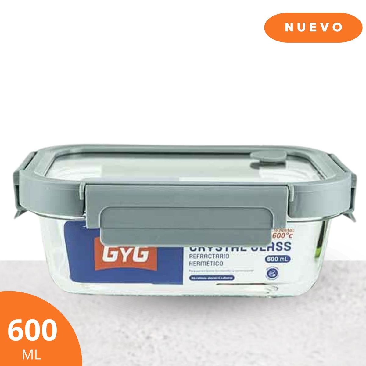 BASA - Taper crystal glass rectangular con válvula 600 ml gris