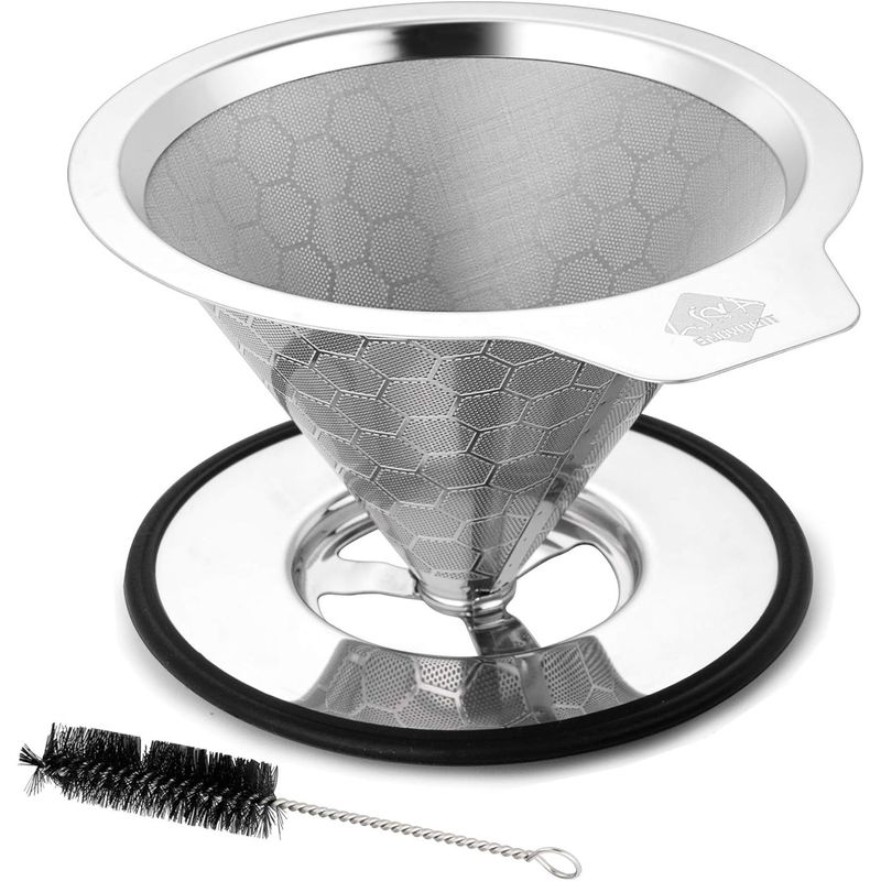 GENERICO - V60 Drip de Doble Capa con Soporte y Cepillo - Acero Inoxidable 304