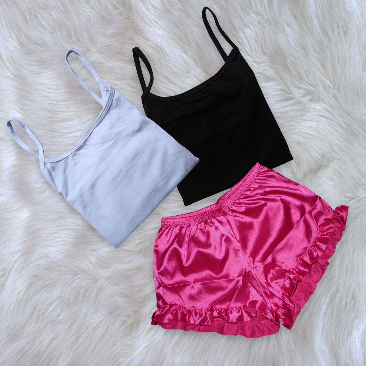 GENERICO - Set Pijama Conjunto Short de Satin y 02 BVD de Algodón