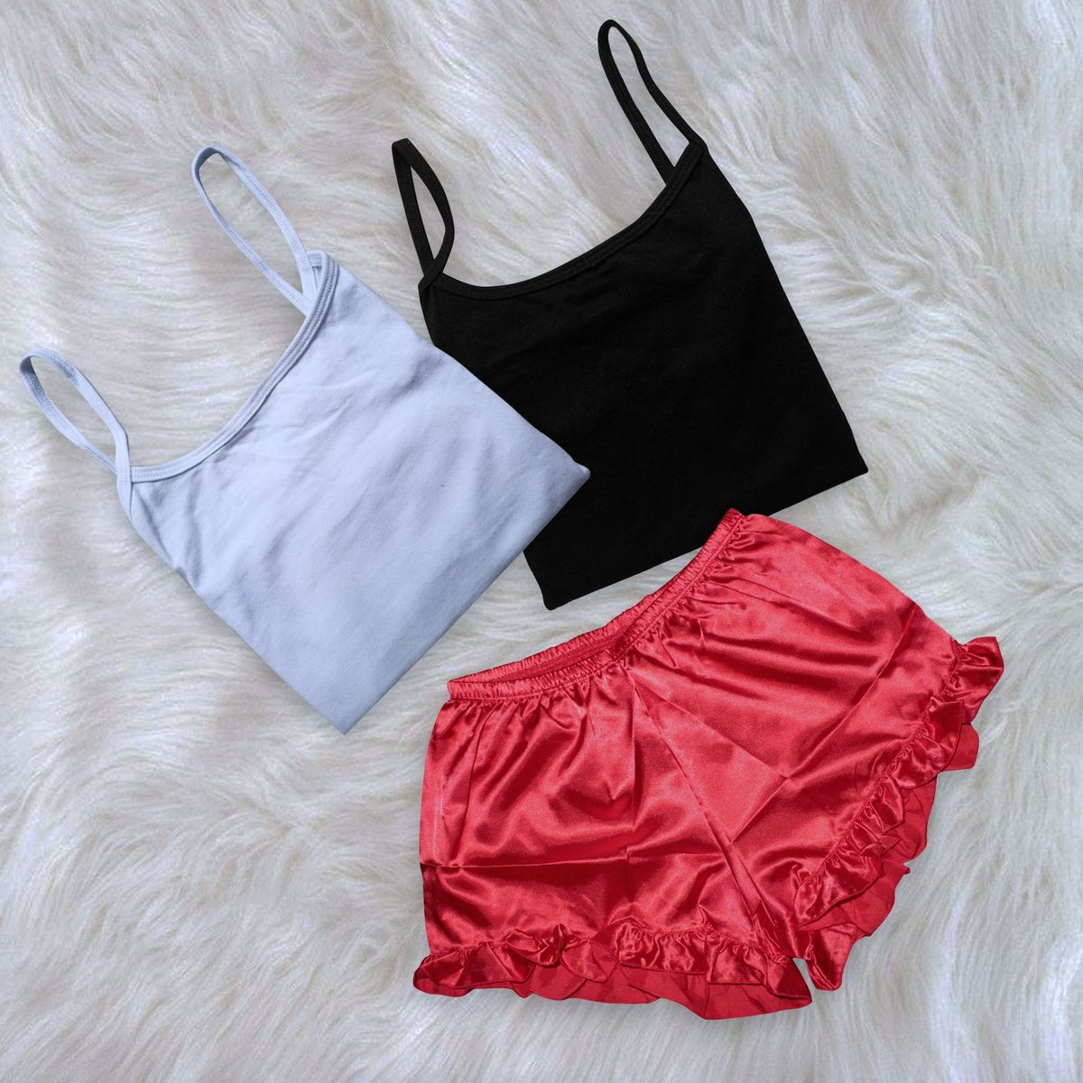 GENERICO - Set Pijama Conjunto Short de Satin y 02 BVD de Algodón