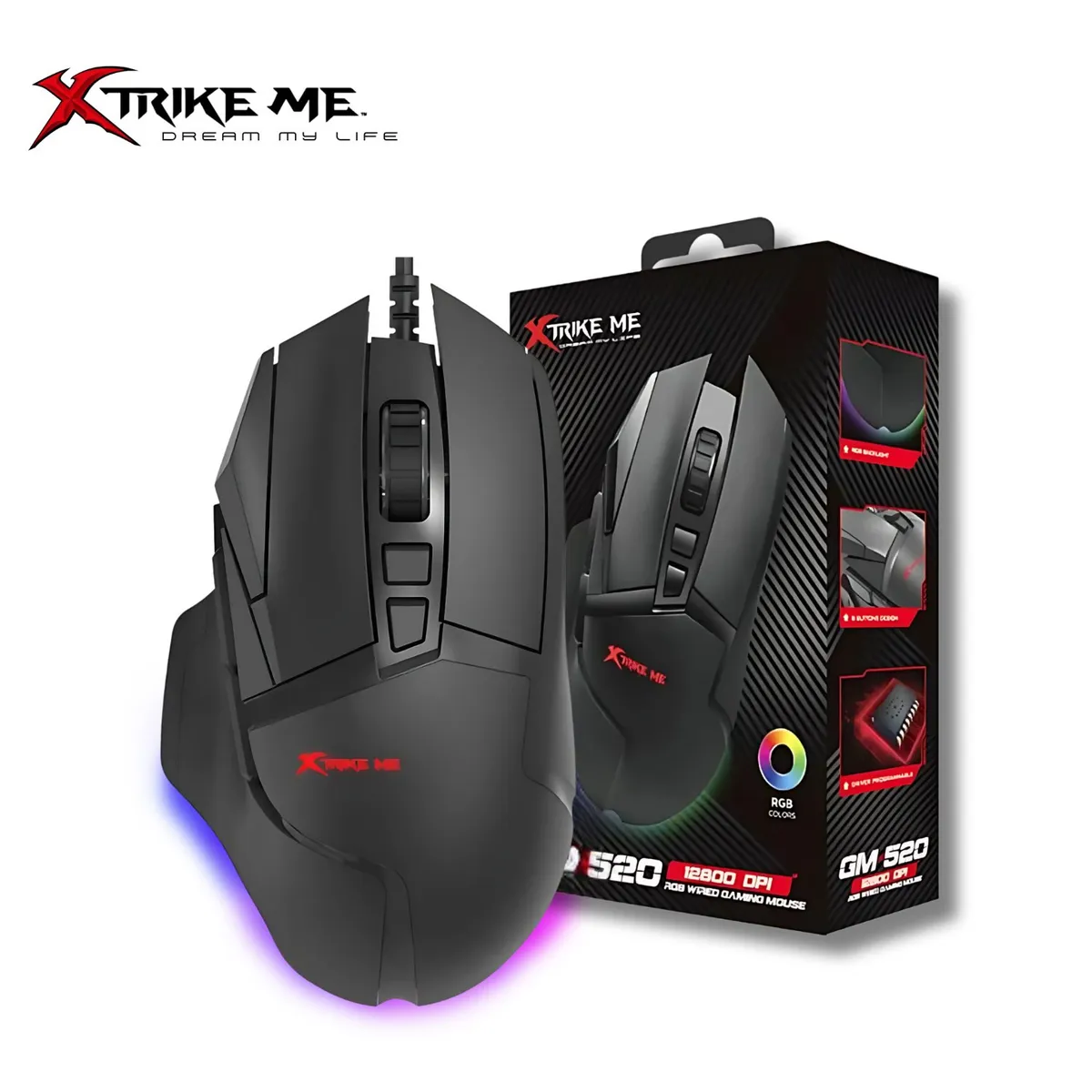 XTRIKE ME - Mouse Gamer RGB 8 Botones programables Xtrike Me GM-520