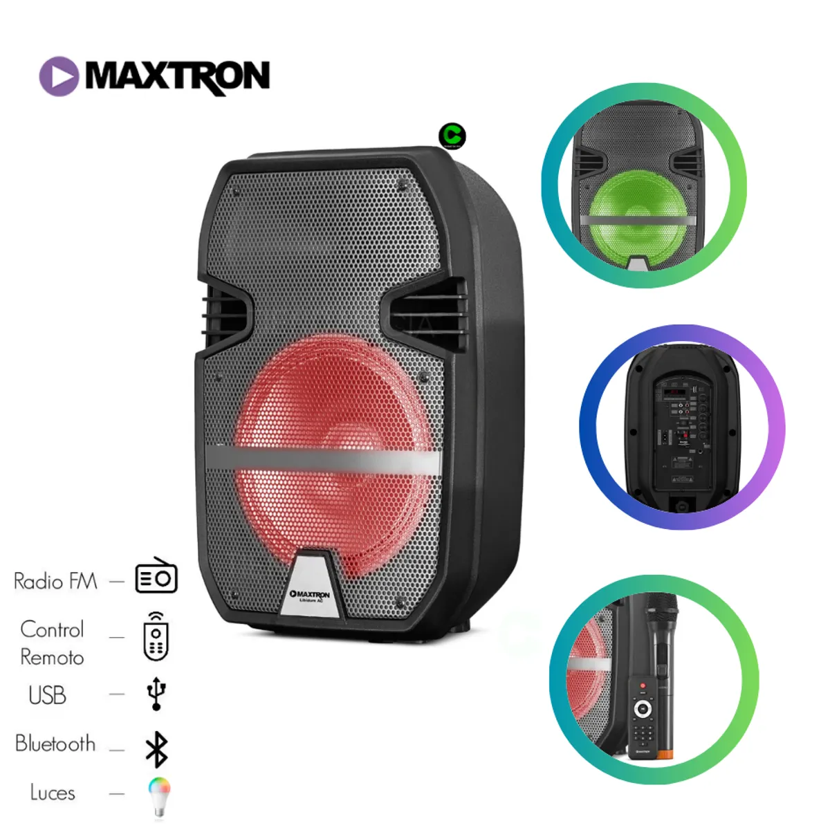 MAXTRON - Parlante Maxtron Libidum AC-MX323AC BT USB iluminación LED recargable