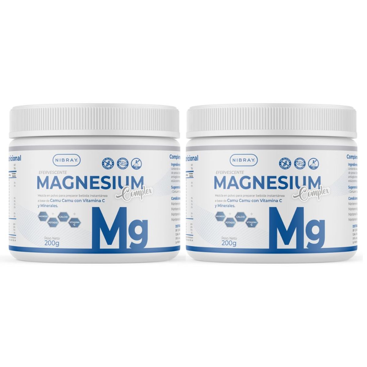 NIBRAY - Magnesio Potasio Calcio y Vitamina C Pack 2 Frascos Magnesium Complex
