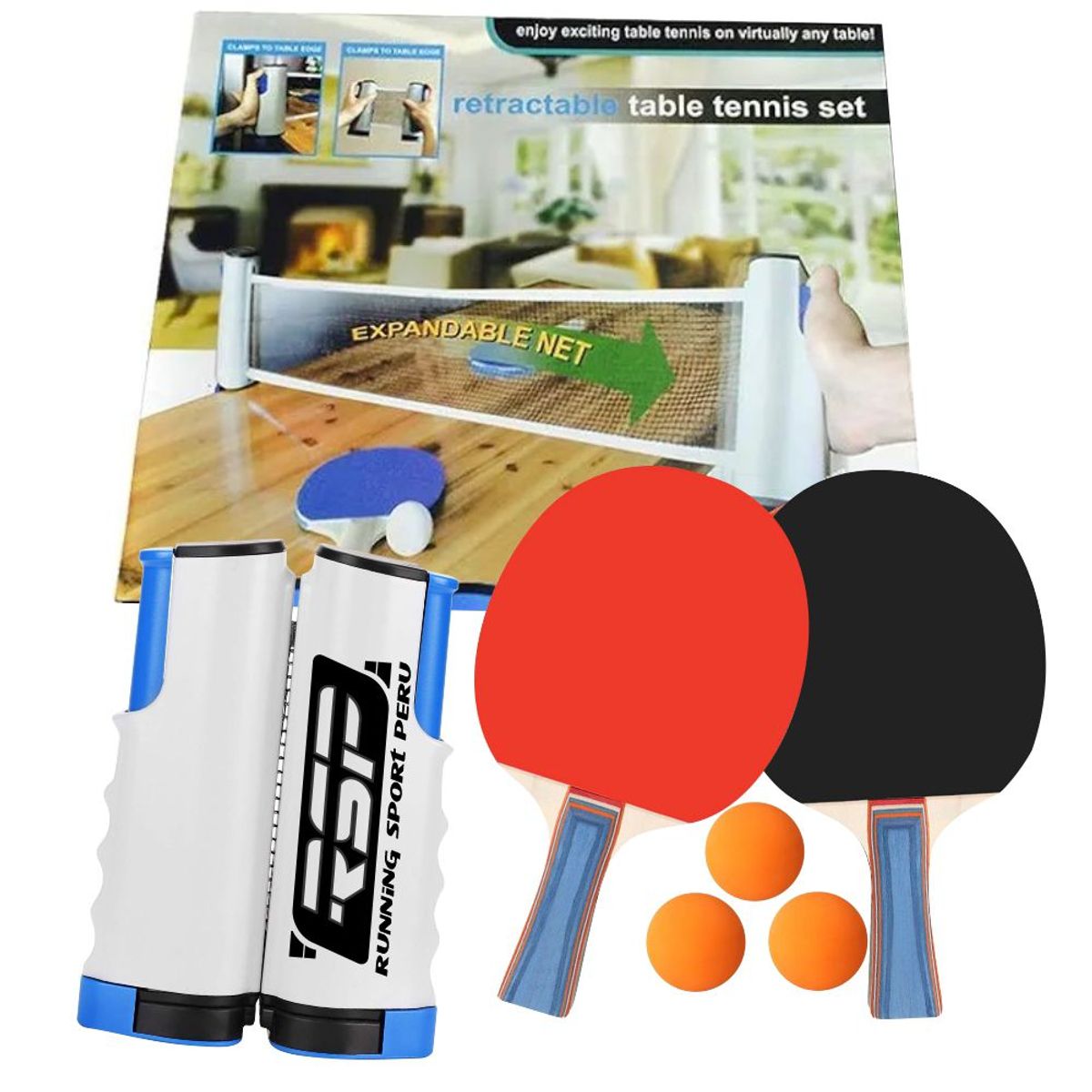 RUNNING SPORT PERU - Juego de Ping Pong Mesa con Red Retráctil 2 Raquetas