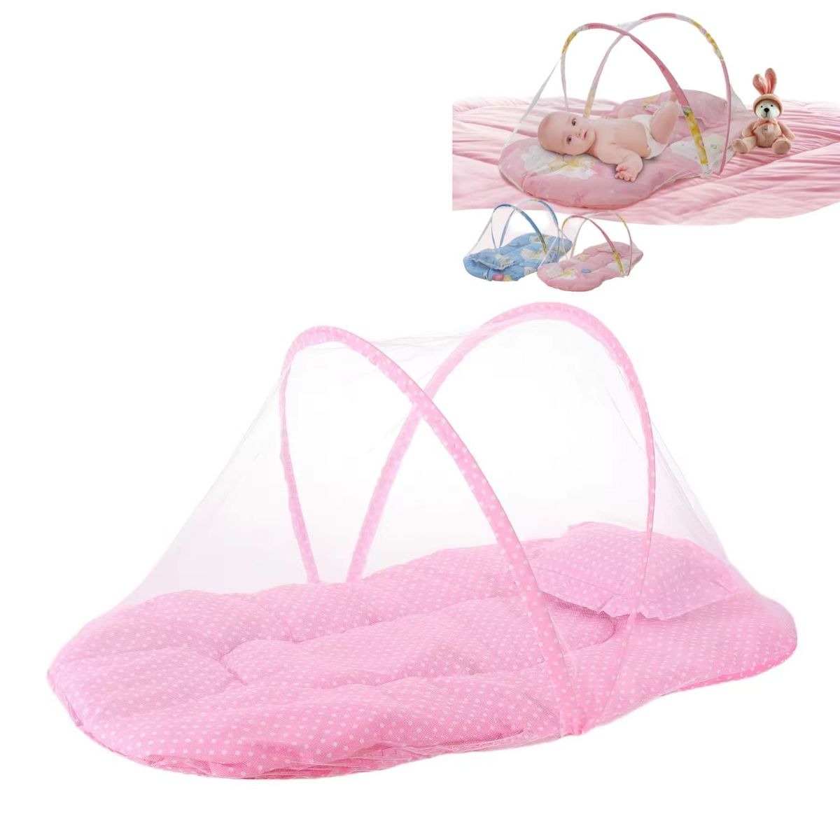 GENERICO - Mosquitero Acolchado para Niña Puntitos Rosa