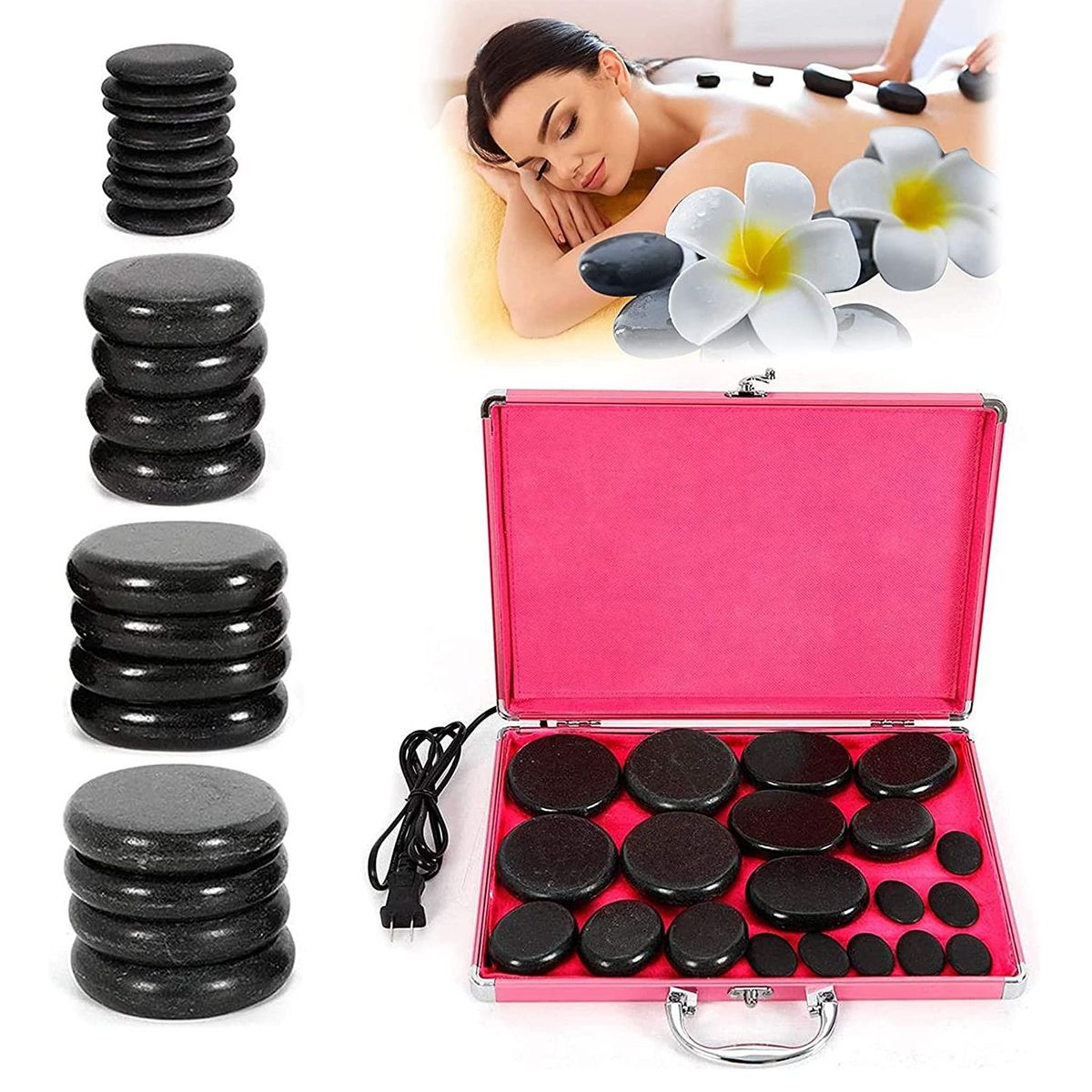 OEM - Piedras Volcanicas para Masaje 20 Unid + Maletin con Calentador_.