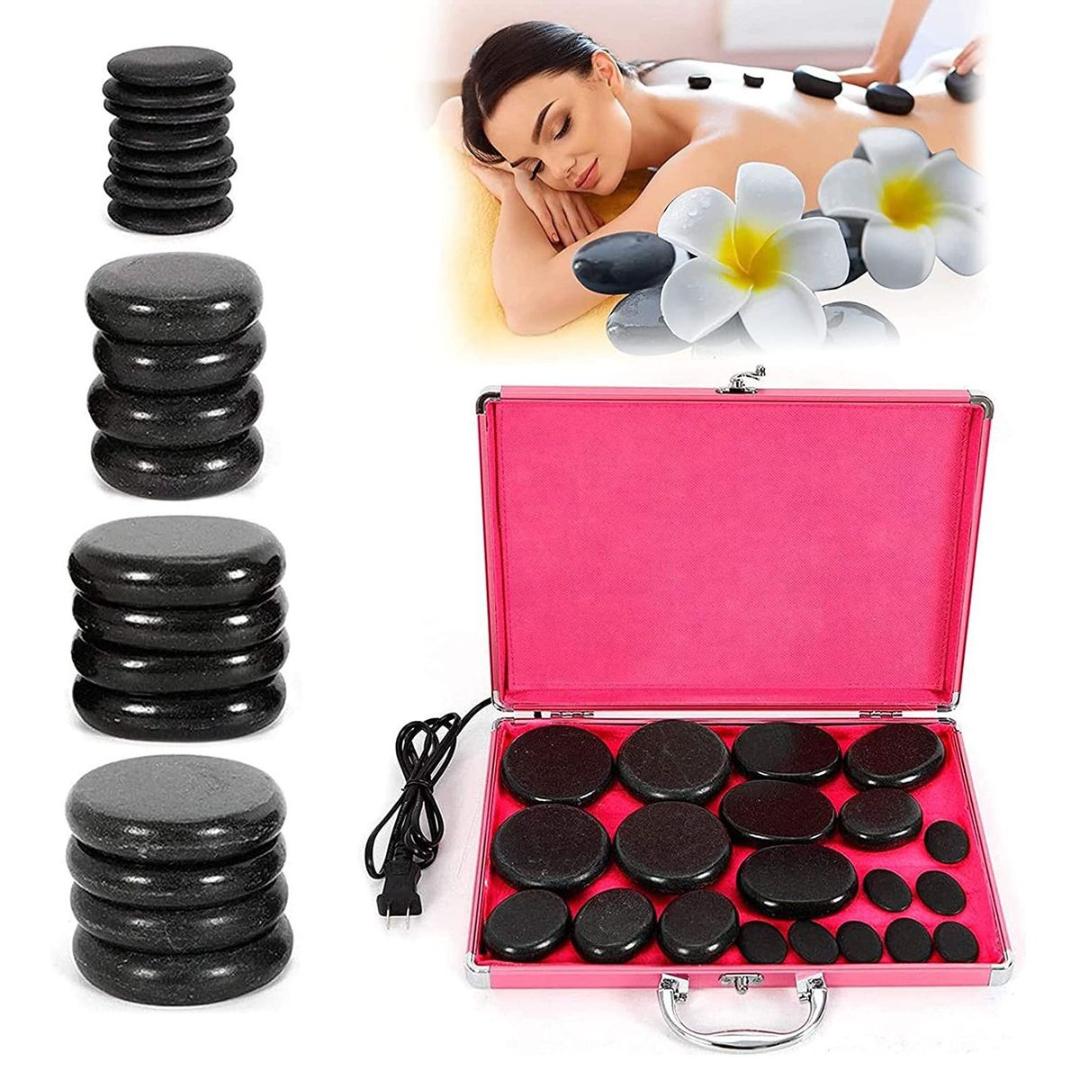 OEM - Piedras Volcanicas para Masaje 20 Unid + Maletin con Calentador_.