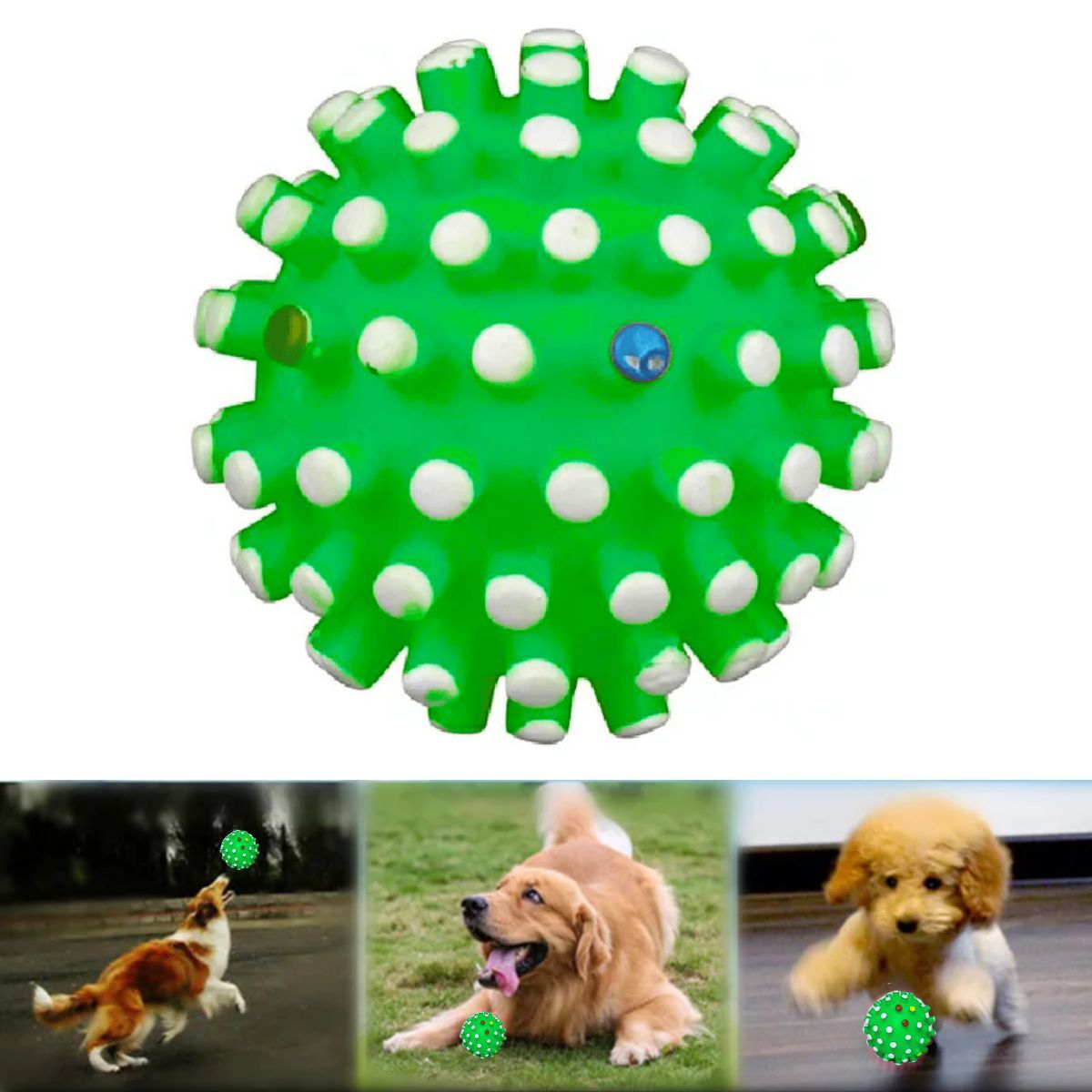 GENERICO - PELOTA ERIZO DE JEBE PERROS-MASCOTA VERDE