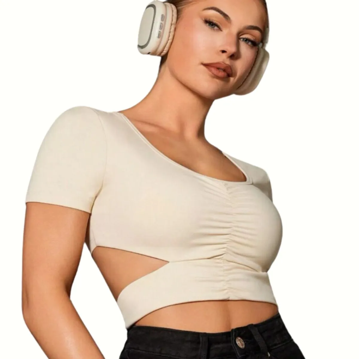 GENERICO - Top Deportivo Beige Básico Mujer