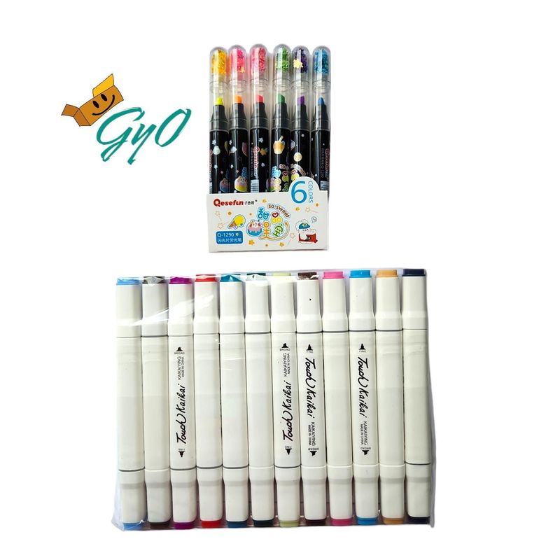 GENERICO - Pack - Set de 6 resaltadores kawai y 12 Plumones Touch