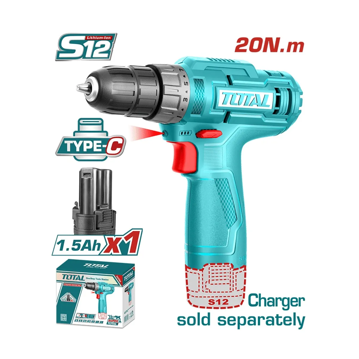 TOTAL TOOLS - TALADRO ATORNILLADOR INALAMBRICO 12V - 10MM  TOTAL TDLI12456
