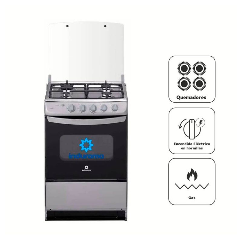 INDURAMA - Cocina a Gas Indurama 4 Quemadores Coruña Spazio Plus Gris
