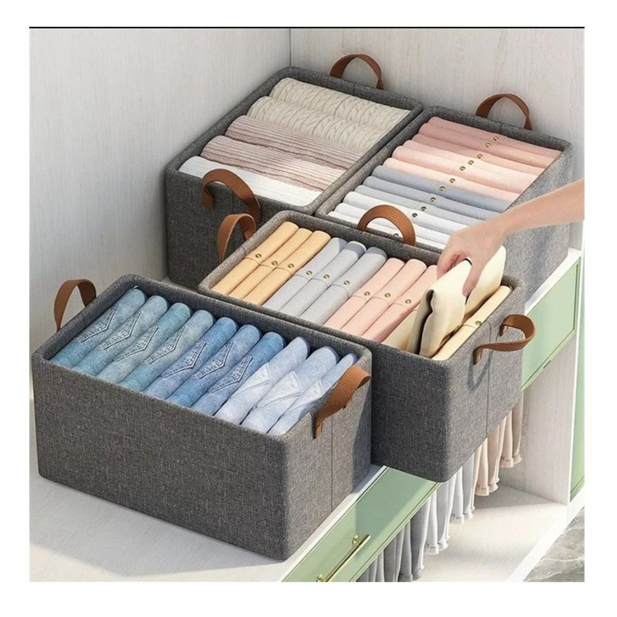 GENERICO - SET DE 2 CESTAS ORGANIZADORES DE ROPA PLEGABLE MULTIUSOS GRIS