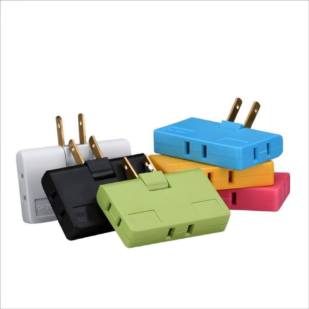 GENERICO - ADAPTADOR ENCHUFE 3 EN 1 TRIPLE GIRATORIO 180 GRADOS PACK 2 COLORES