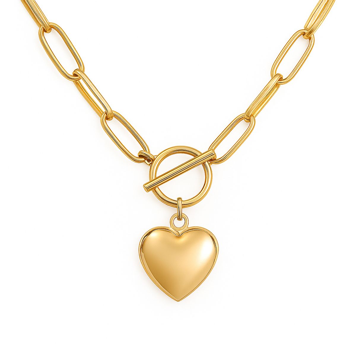 GENERICO - Collar Chunky Corazón Abultado Mujer Acero Inoxidable Dorado