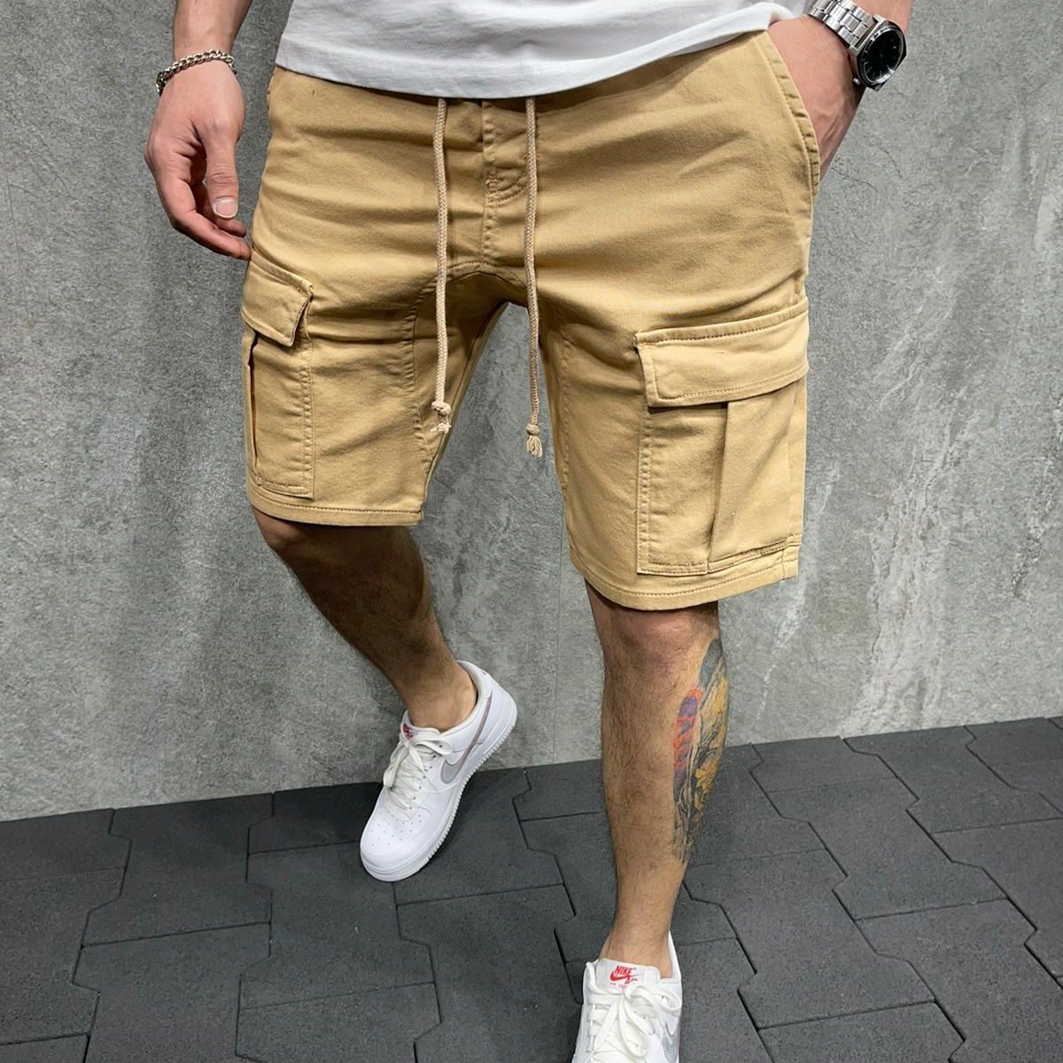 BLWOENS - Pantalones cortos masculinos para Hombre-Beige