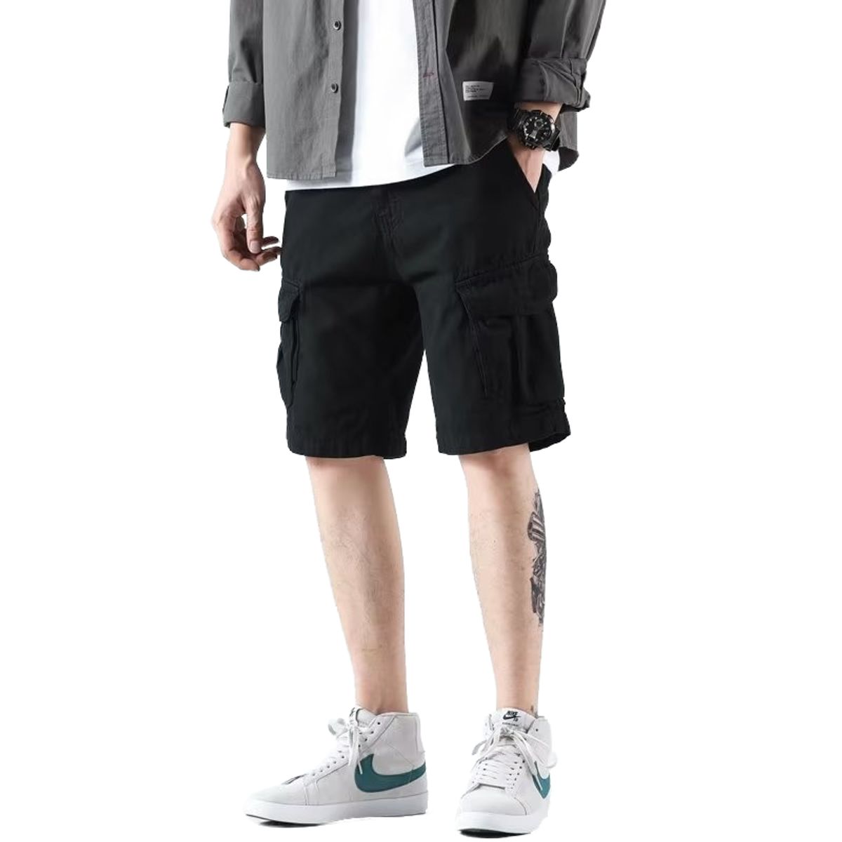 BLWOENS - Pantalones cortos masculinos para Hombre-Negro