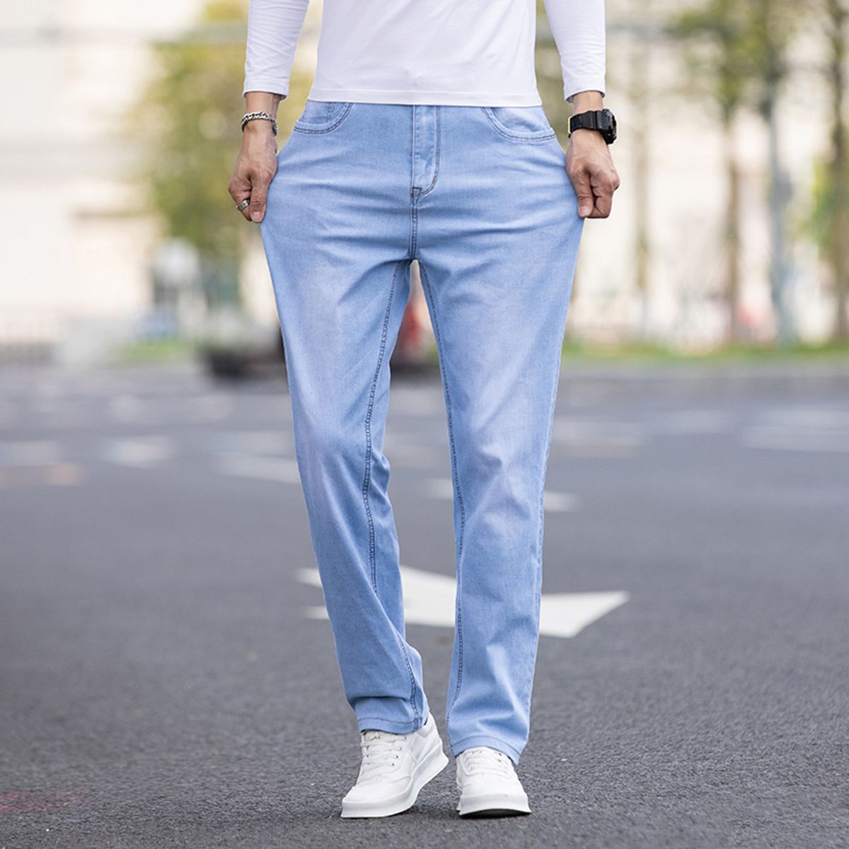 BLWOENS - Pantalones largos para hombres -Azul